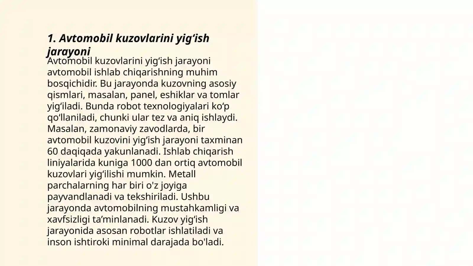 Avtomobil texnikalarini kuzovi va kabinasini yig‘ish o‘rnatish ustaxonasi ishini tashkil etish Najmiddinov Sunnatilla 3