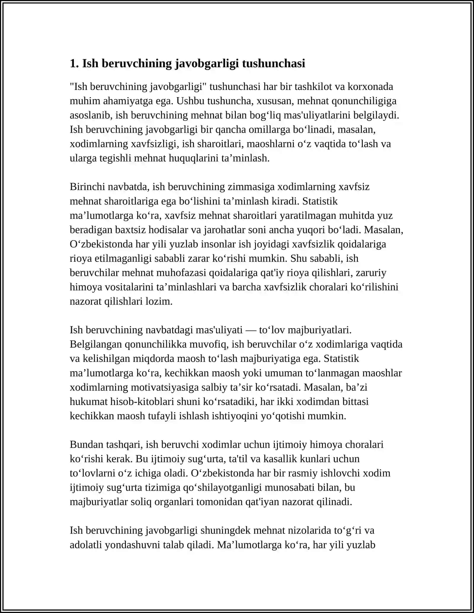 XODIMNING HAYOTI VA SOG‘LIG‘IGA YETKAZILGAN ZARAR UCHUN ISH BERUVCHINING MODDIY JAVOBGARLIGI 3