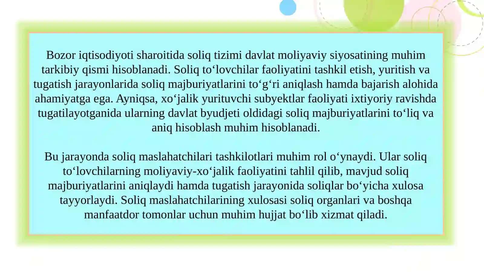 Soliq maslahatchilari tashkilotlarining soliq toʼlovchilar ixtiyoriy tugatilayotganda soliqlar boʼyicha xulosa berish tartibi 3