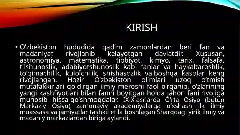 O'zbekiston xalqaro islomshunoslik akademiyasi Mumtoz sharq filologiyasi fakulteti Filologiya vatillarni o'qitish (arab tili) yo'nalishi talabasi Azimova Soliha ning Ilmiyishasoslarifanidantayyorlagan mustaqil shtaqdimoti 3