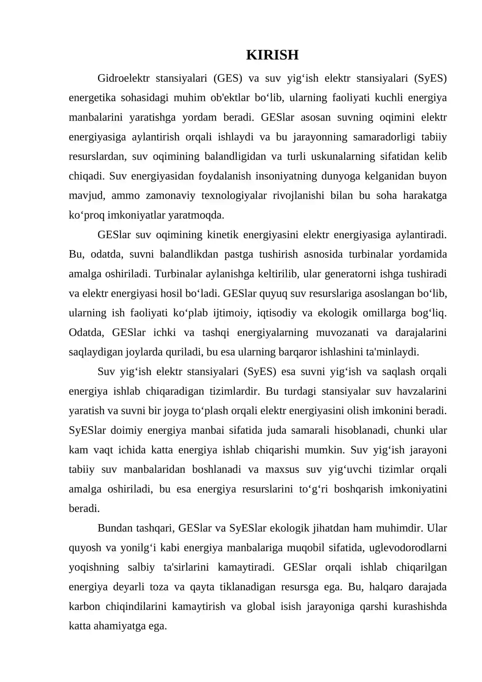 GIDRO ELEKTR STANSIYALARI (GES). SUV YIG’ISH ELEKTR STANSIYALARI (SYES, GAES). MGD-GENERATOR 3