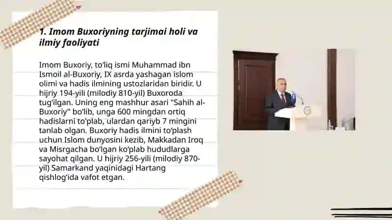 Imom Buxoriy va Imom Termiziyning hadis ilmiga qòshgan hissalari tahlili 3
