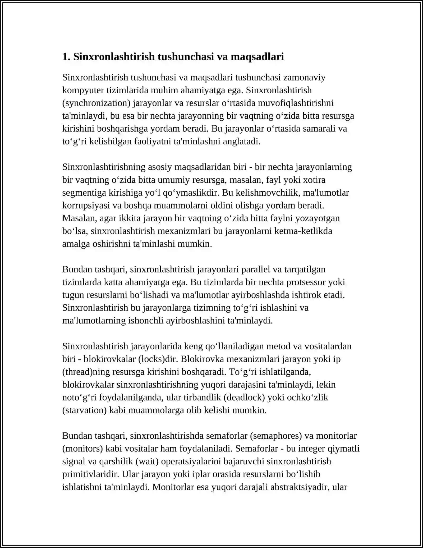 SINXRONLASHTIRISH MEXANIZMLAR JARAYONLARI 3