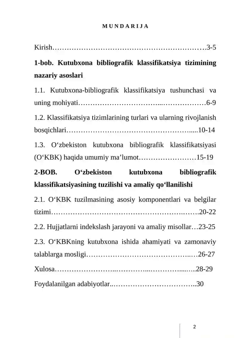 O’ZBEKISTON KUTUBXONA BIBLIOGRAFIK KLASSIFIKATSIYANING UMUMIY TUZILISHINI TAHLIL QILISH VA XUJJATLARNI INDEKSLASH 3