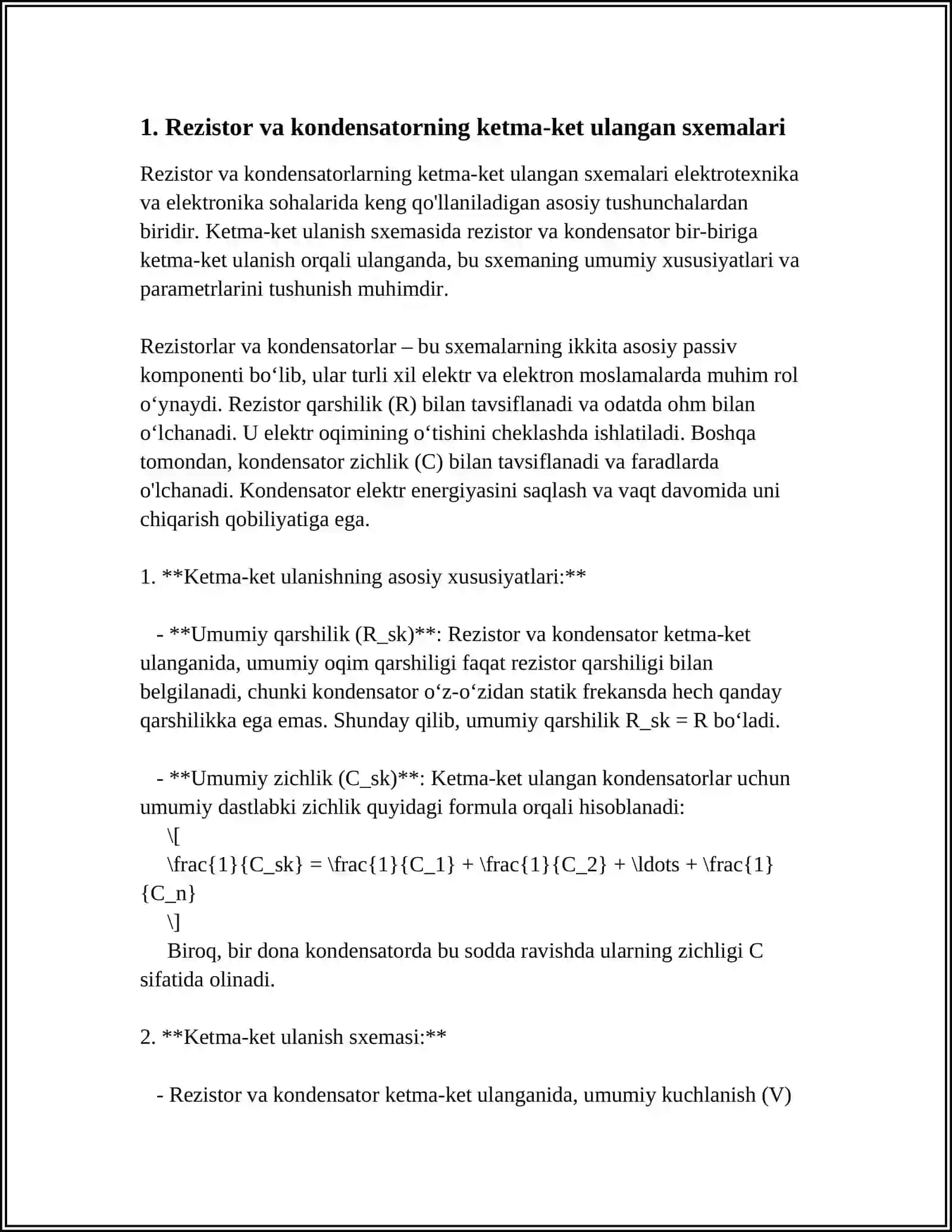 REZISTOR R INDUKTIVLIK L VA KONDENSATOR L ELEMENTLARINING TURLI KOMBINATSIYALARIDAN TUZILGAN SXEMALARINING XUSUSIYATLARI 3