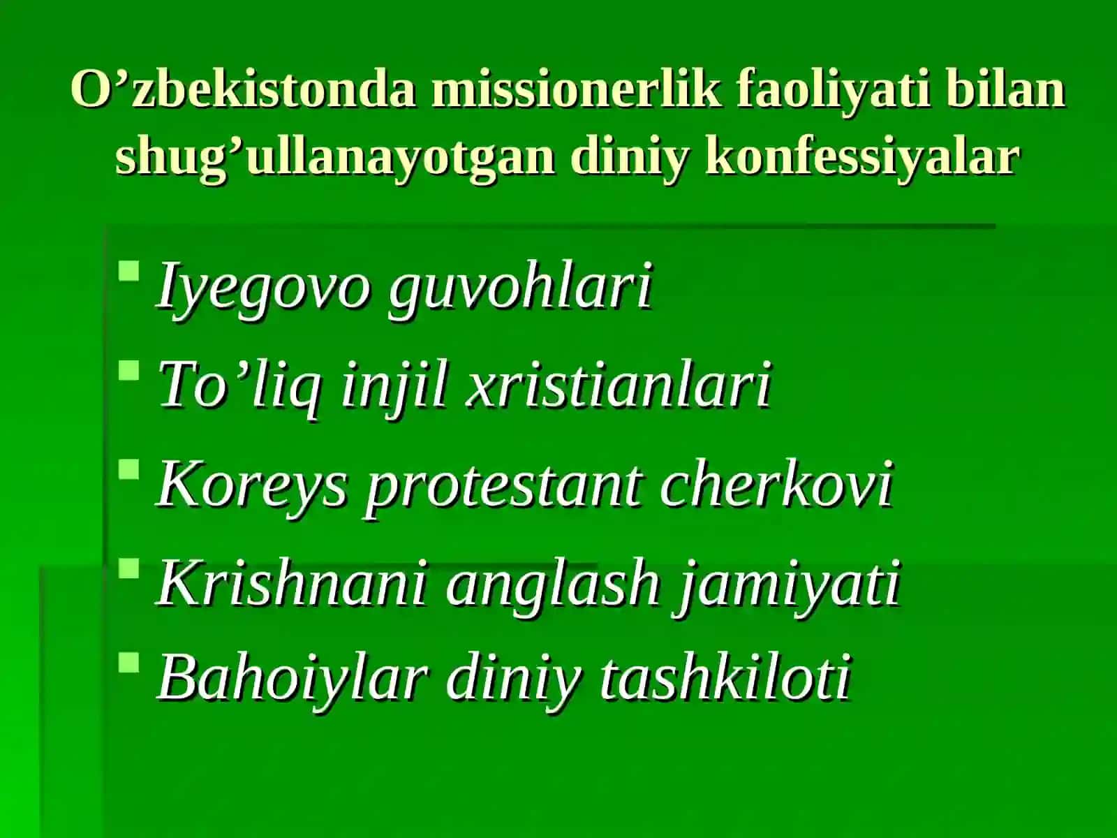 O’zbekistonda faoliyat olib borayotgan diniy konfessiyalar 3