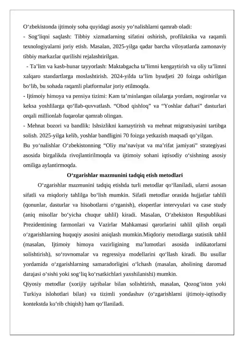 O‘zbekistonda ijtimoiy sohada amalga oshirilayotgan o‘zgarishlar mazmun va mohiyati 3
