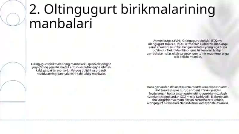 Atmosfera Havosini Oltingugur Birikmalari Zarrachalaridan Tozalash 3