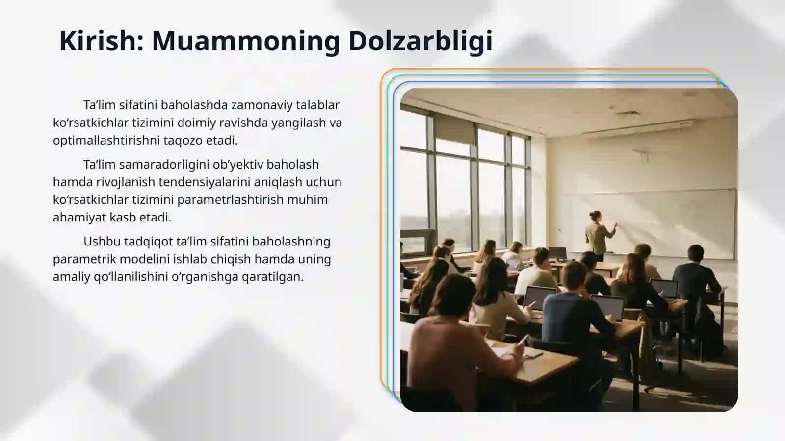 Ta'lim sifati asosiy ko'rsatkichlari tizimining parametrik modeli 3