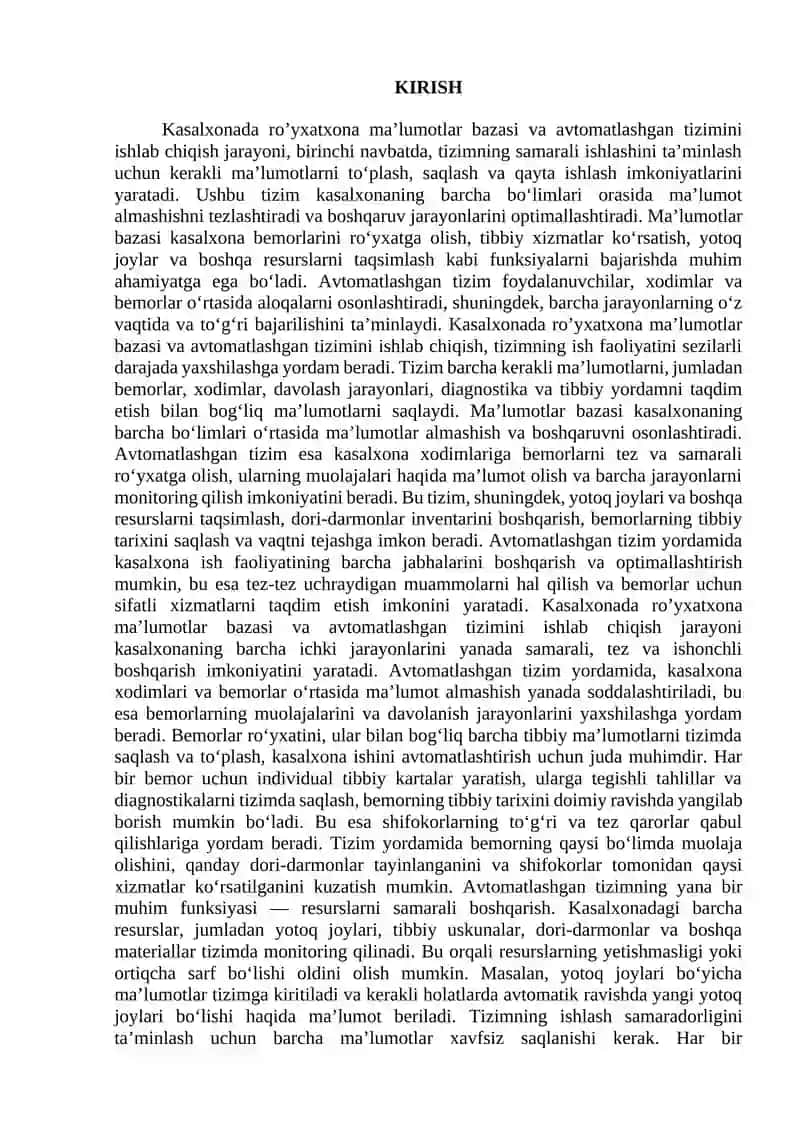 Kasalxonada ro’yxatxona ma’lumotlar bazasini va avtomatlashgan tizimni ishlab chiqish 3