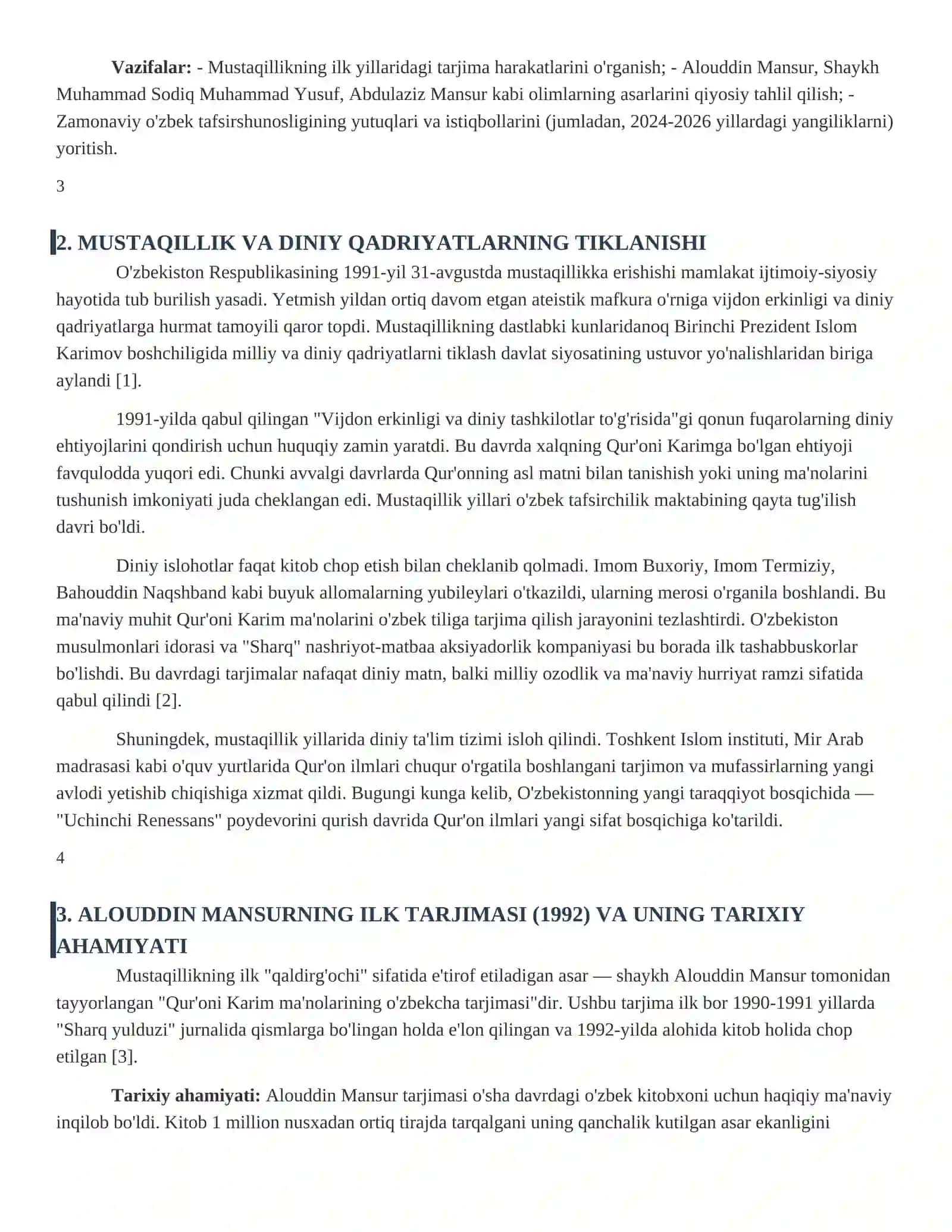 Mustaqillik yillarida Qur'onning o'zbek tiliga tarjima qilinishi va tafsirlari 3