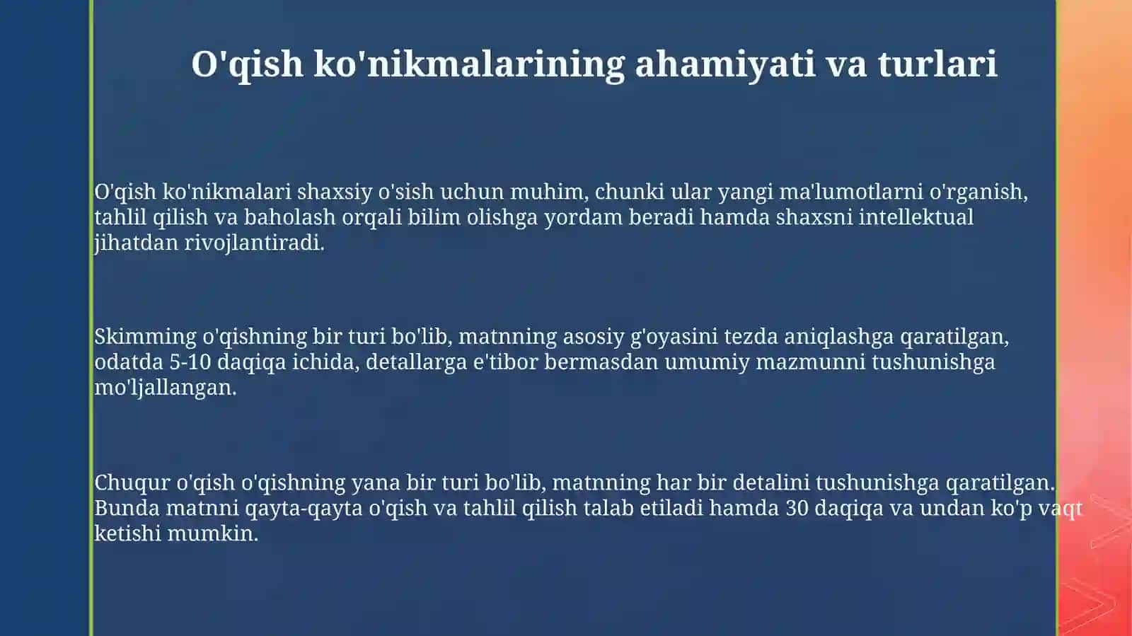 Matnni oʻrganishda oʻqish malakalarini 3