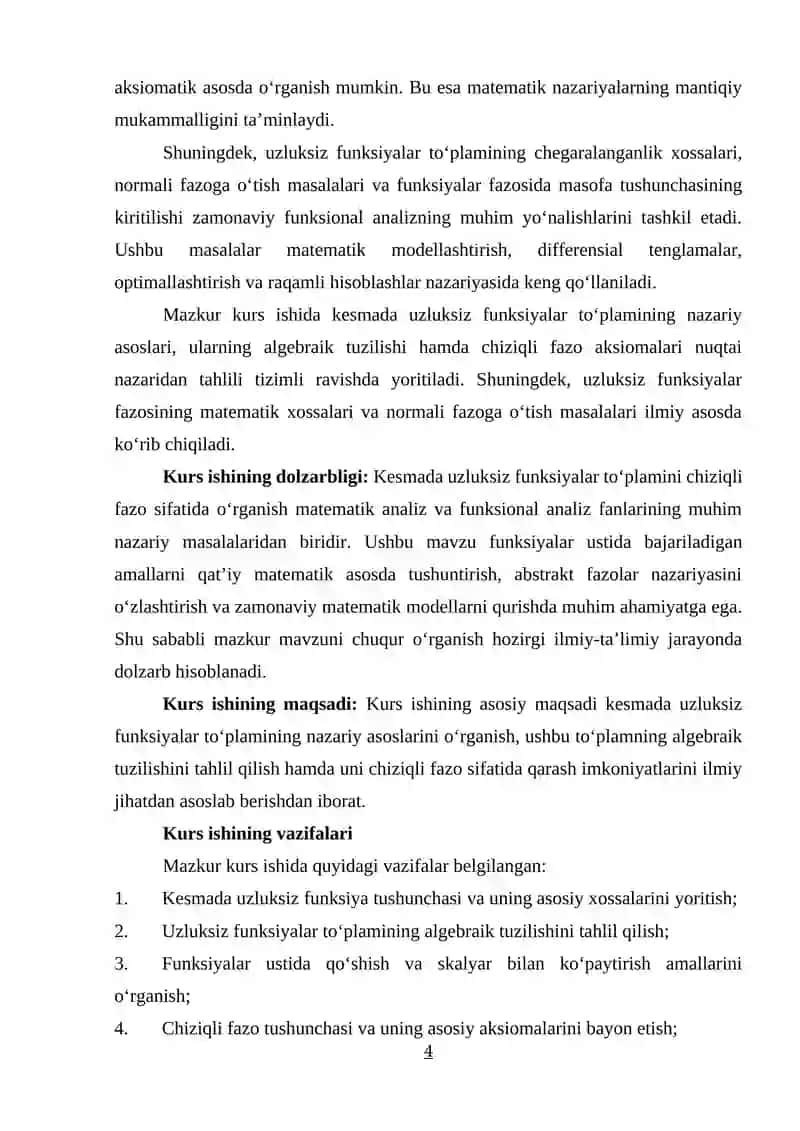 KESMADA UZLUKSIZ FUNKSIYALAR TO‘PLAMNI CHIZIQLI FAZO SIFATIDA O'RGANISH 3
