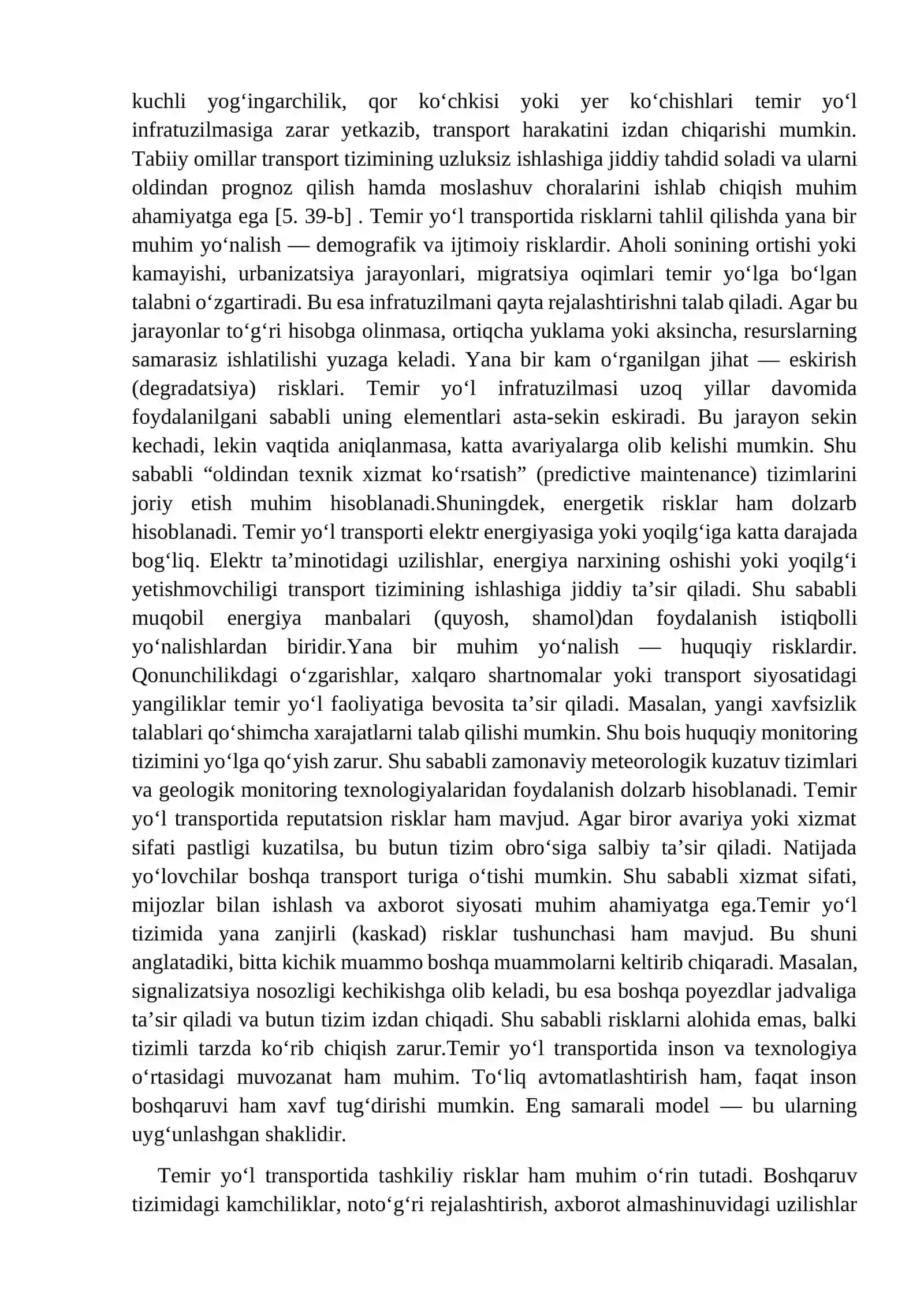 TEMIR YO‘L TRANSPORTI SOHASIDA YUZAGA KELADIGAN RISKLAR VA ULARNI BARTARAF ETISH YO‘LLARI 3