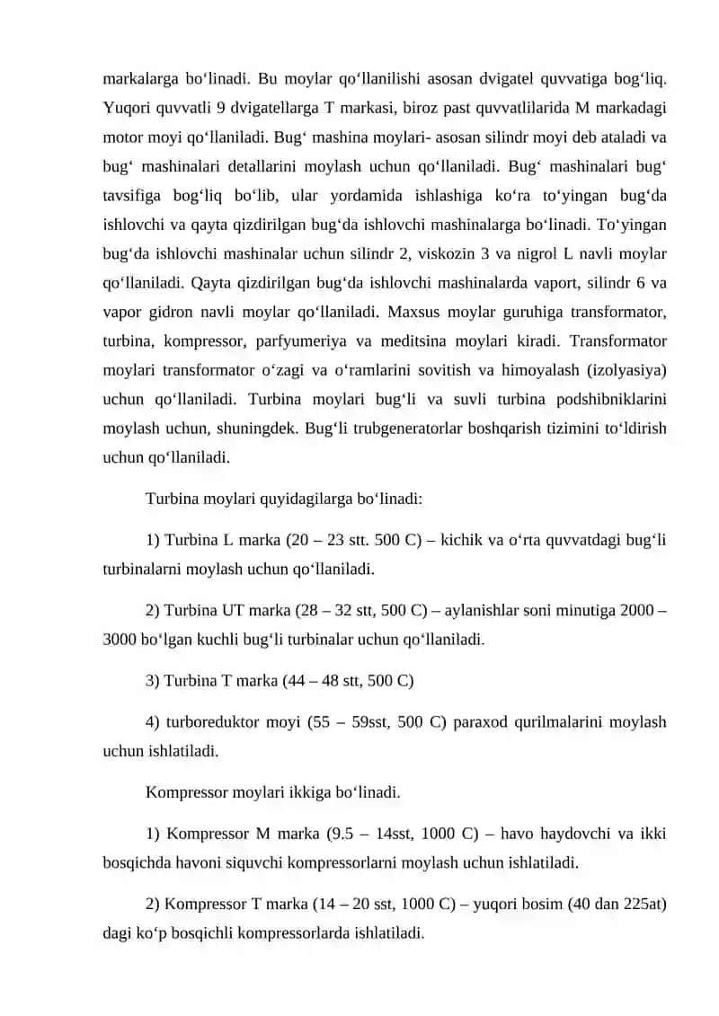 Neft moylari turlari va ularning ishlatilish sohalari 3