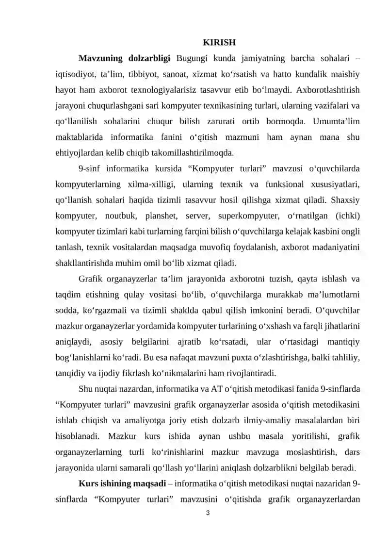 Informatika oʻqitish metodikasi fanidan 9-sinflarda “Kompyuter turlari” mavzusini oʻqitishda grafik organayzerlardan foydalanish 3
