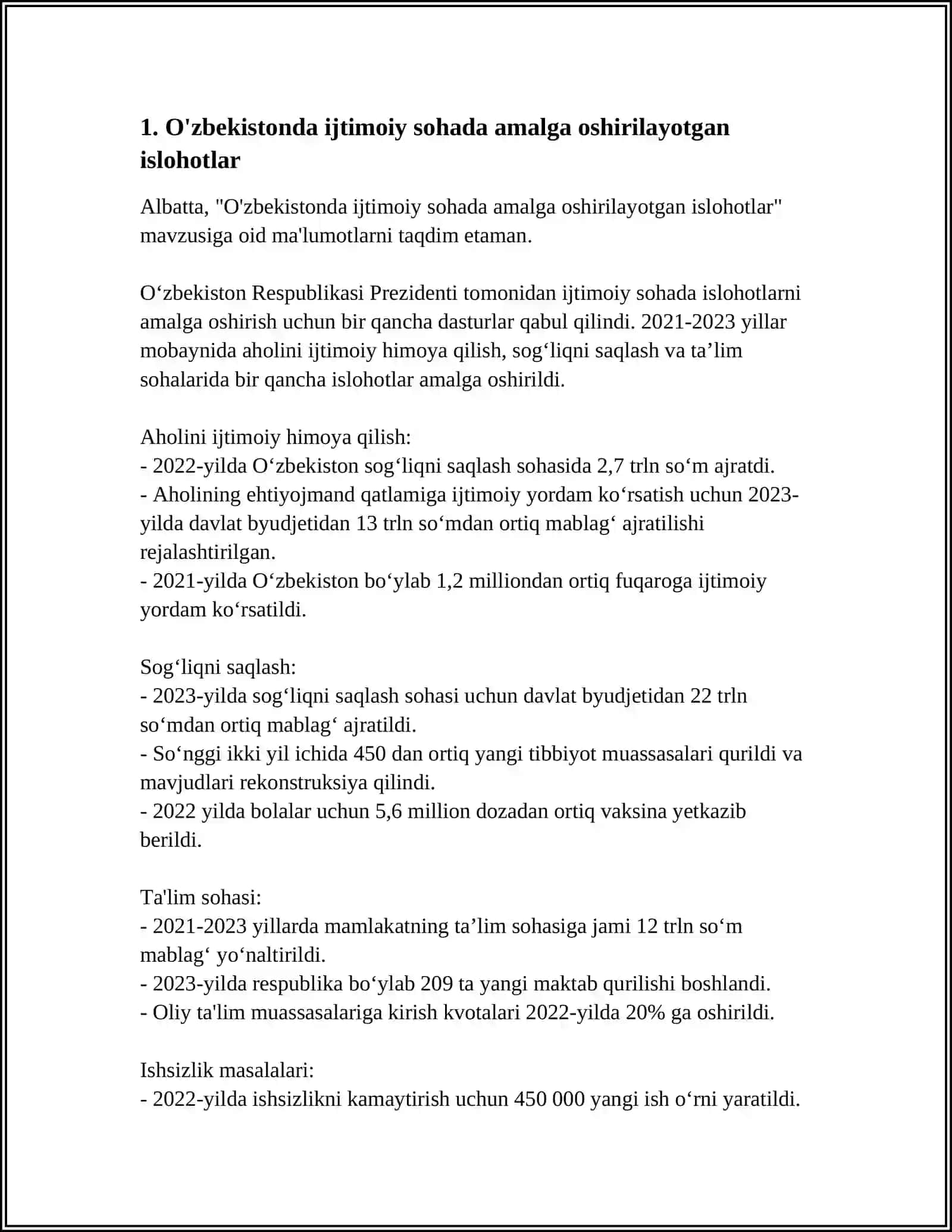 O‘zbekistonda Ijtimoiy Sohada Amalga Oshirilayotgan O‘zgarishlar Mazmuni 3
