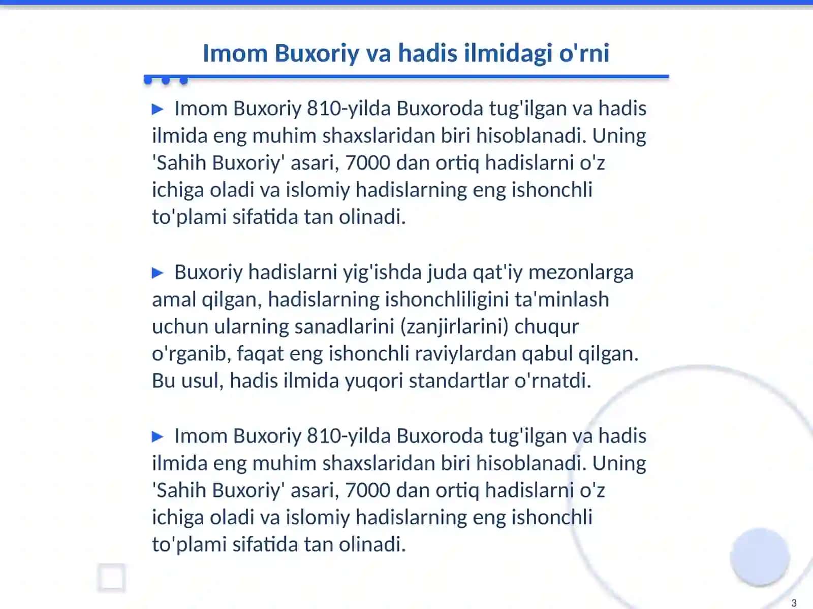 Imom Buxoriy va Imom Termiziyning hadis ilmiga qo'shgan hissalarining qiyosiy tahlili 3