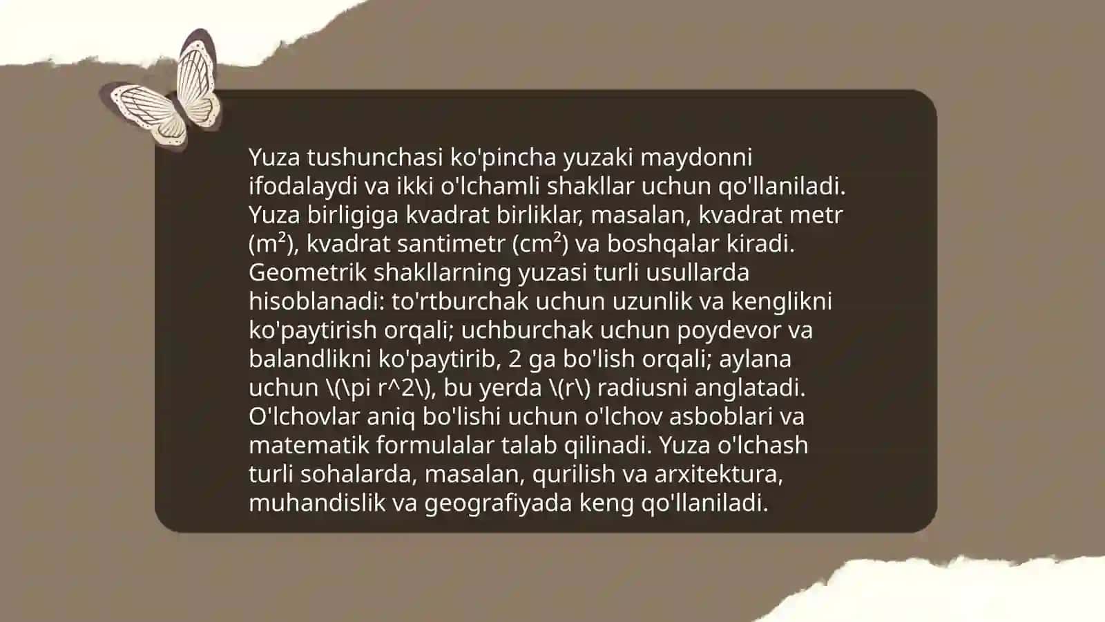 Yuza va uni oʻlchashda interfaol metodlardan foydalanish 3