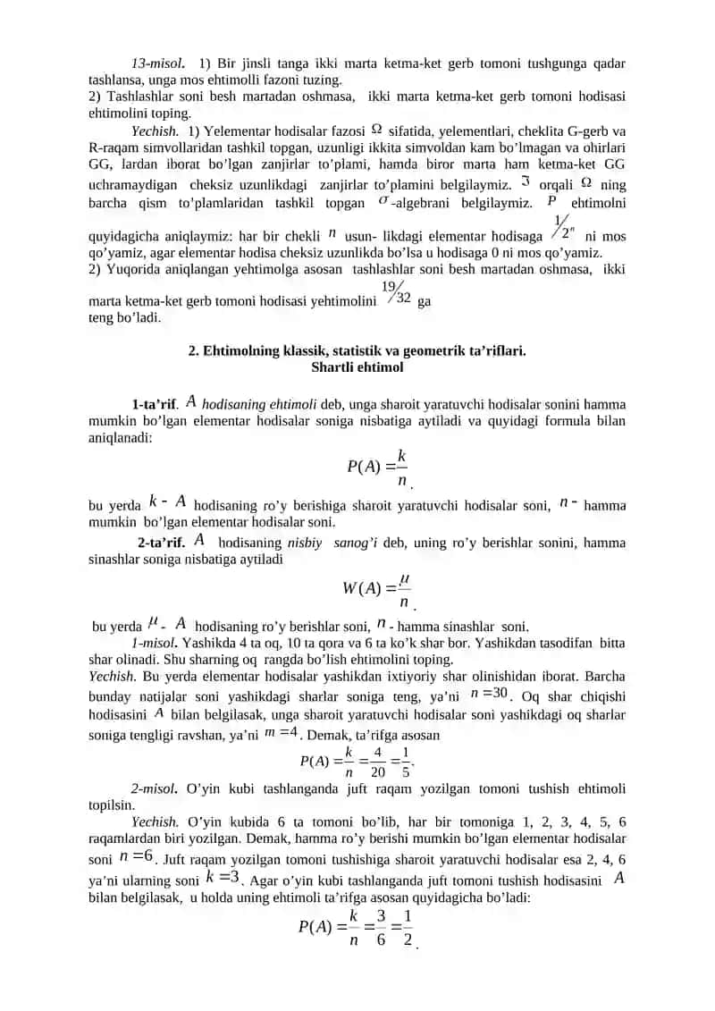 16-mavzu. Ehtimol tushunchasi. Tasodifiy hodisalar 3