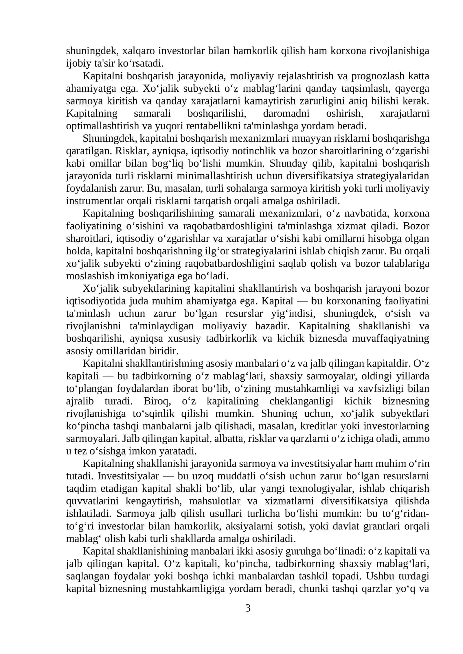 XUSUSIY BIZNES, KOOPERATSIYA VA YAKKA TARTIBDAGI TADBIRKORLIK YURITISHDA KAPITALNI SHAKLLANTIRISH 3