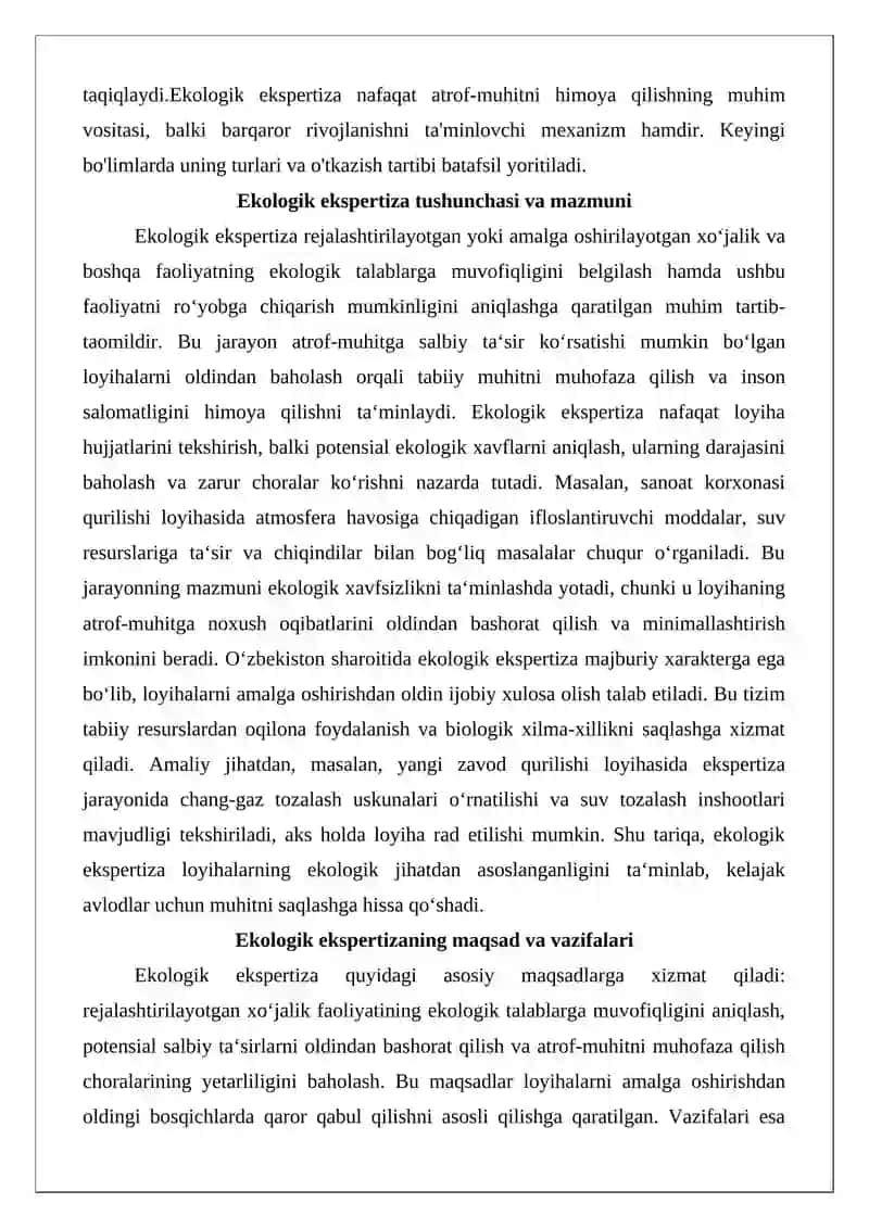 Ekologik ekspertiza tushunchasi, turlari va o‘tkazish tartibi 3
