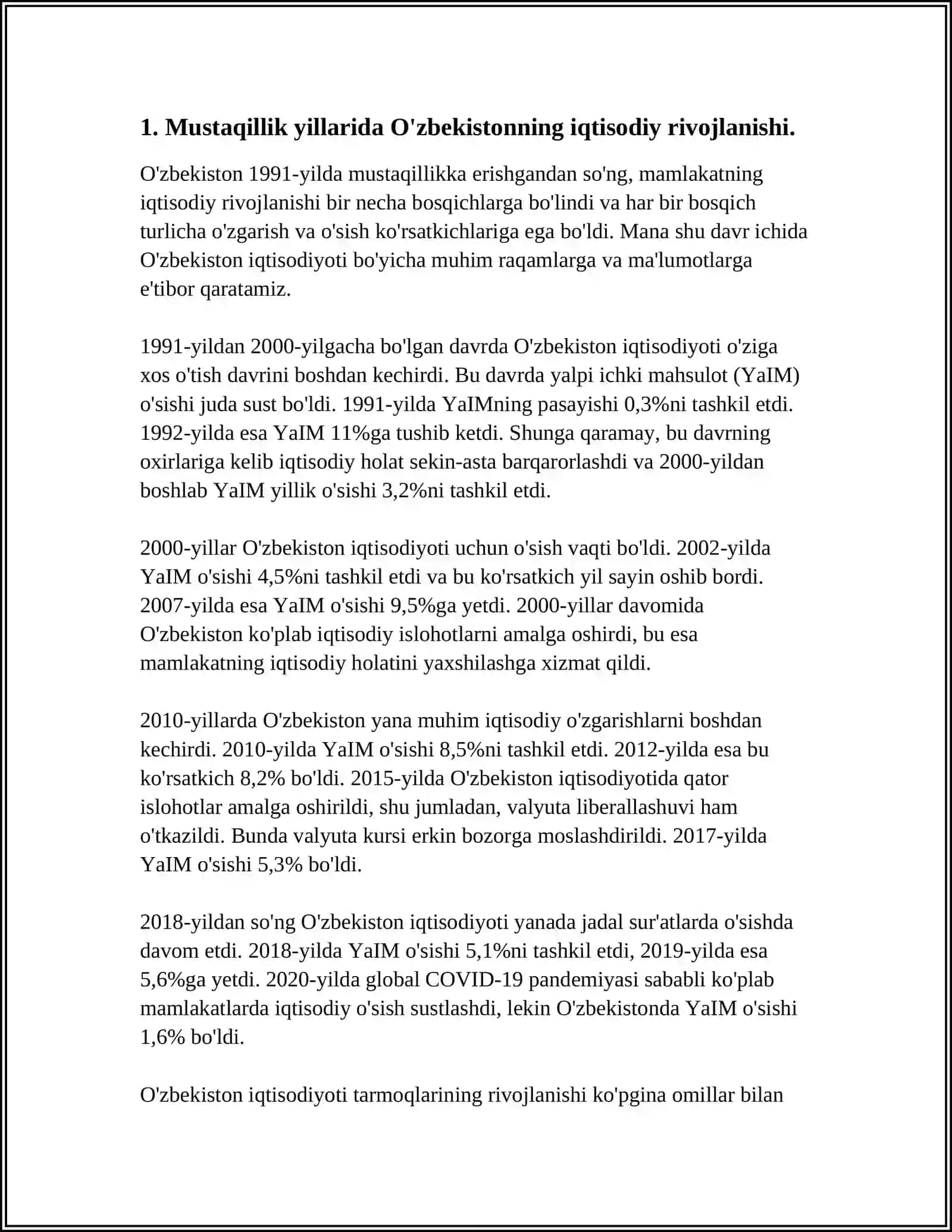 MUSTAAQILIK YILLARIDA ÔZBEKISTONDA RESPUBLIKASI RIVOJLANISHNING MARROIQTISODIY KÓRSATKICHLARNI TAHLILI 3