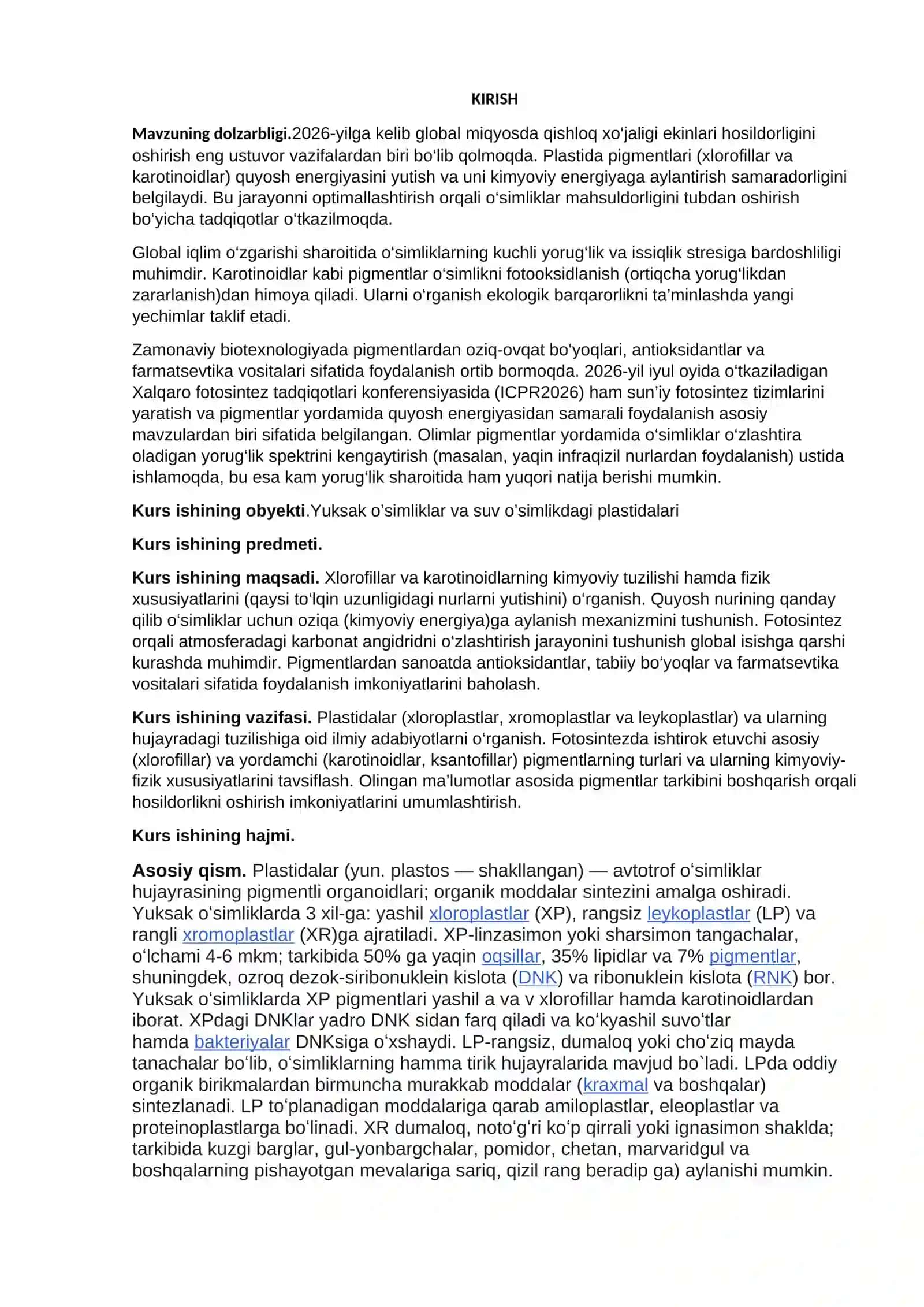 “Plastid pigmentlari va ularning fotosintezdagi roli” kurs ishi 3