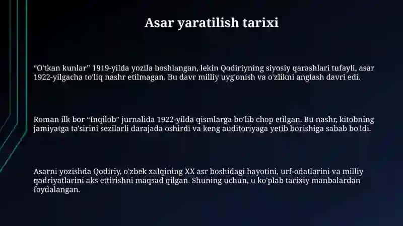 Abdulla Qodiriy O'tkan kunlar asari 3