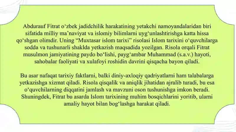 Abdurauf Fitratning “Muxtasar islom tarixi”risolasi 3