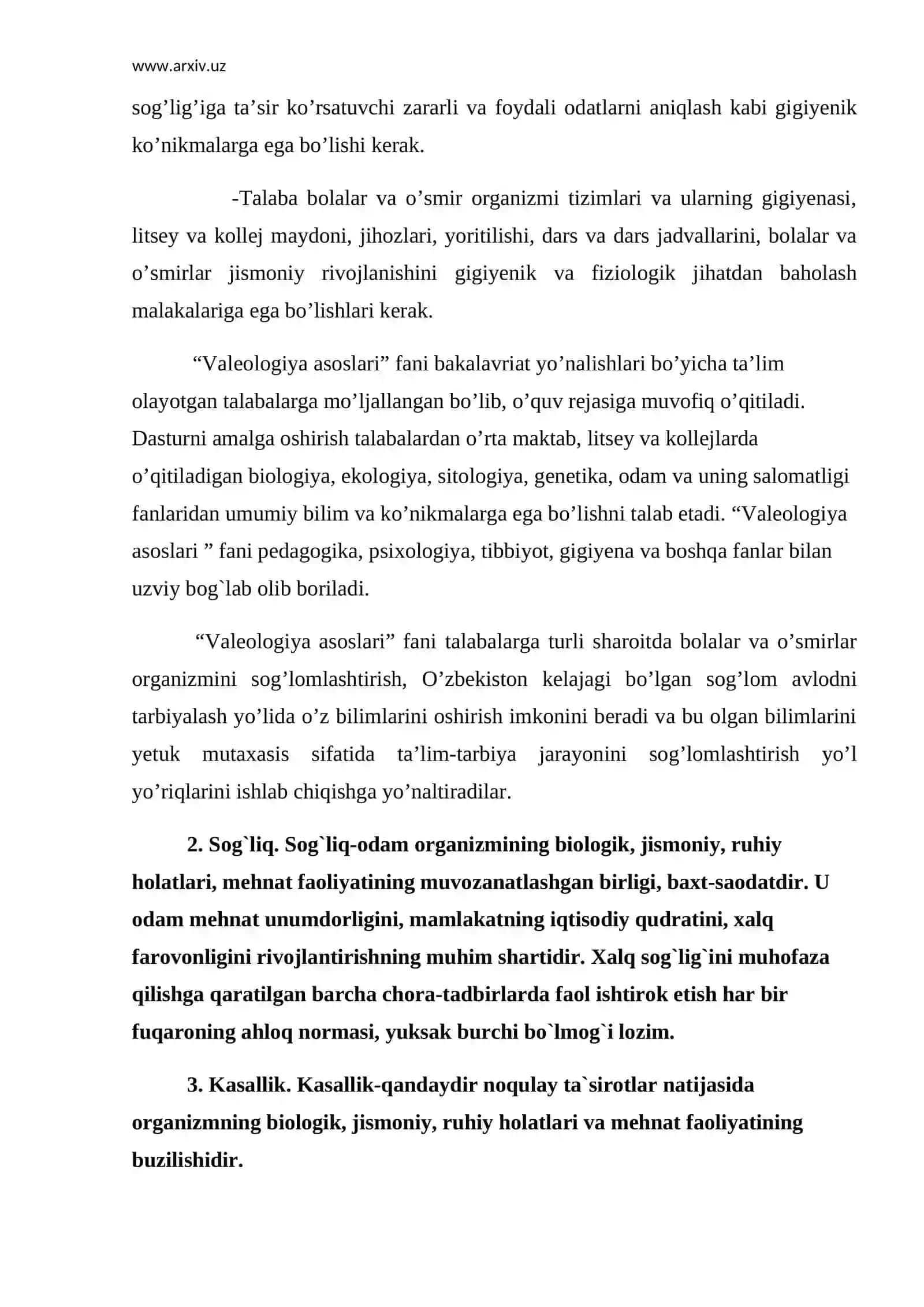 Valeologiya asoslari fani haqida tushuncha. Sog`liq. Kasallik. Uchinchi holat 3
