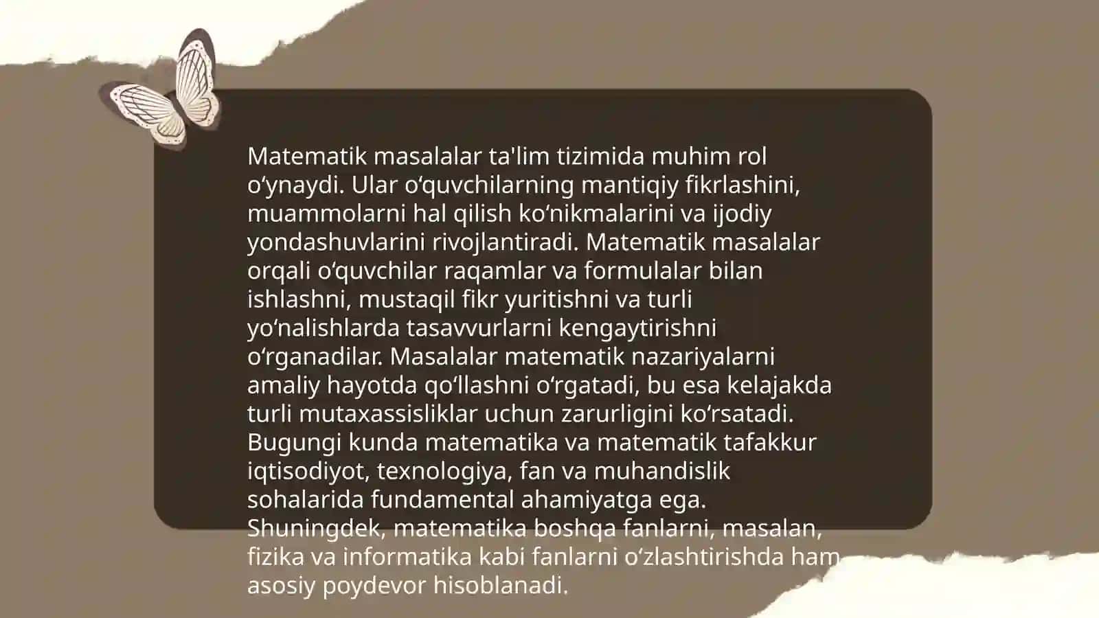 Matematikani o'qitishda masalalarni o'rni va roli, o'quvchilarni matnli masalalar yechishga o'rgatish metodikasi 3