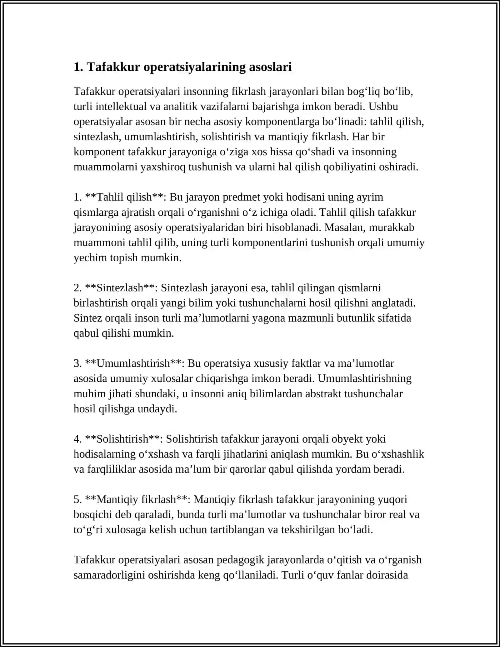 TAFAKKUR OPERATSIYALARI 3