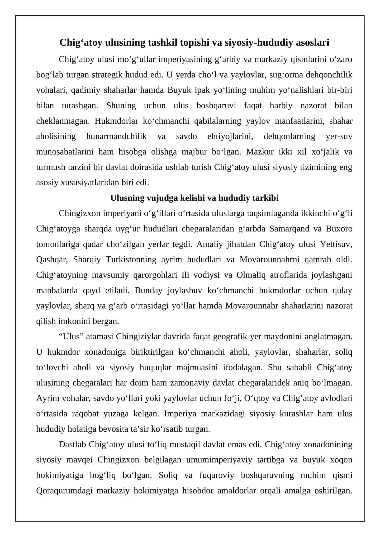 Chig‘atoy ulusining tashkil topishi va siyosiy-hududiy asoslari 3