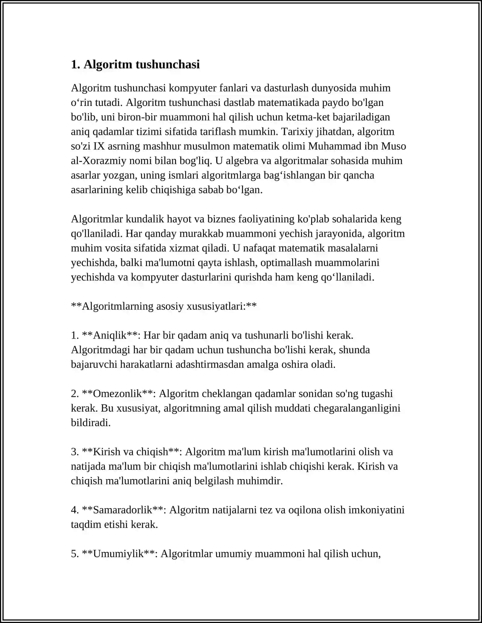 ALGORITM TUSHUNCHASI VA UNING XUSUSIYATLARI 3