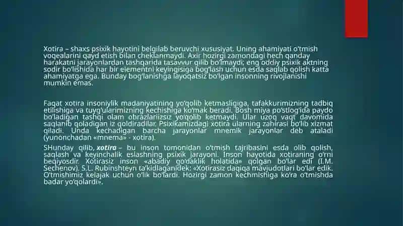 Xotira turlari va jarayonlari. 3