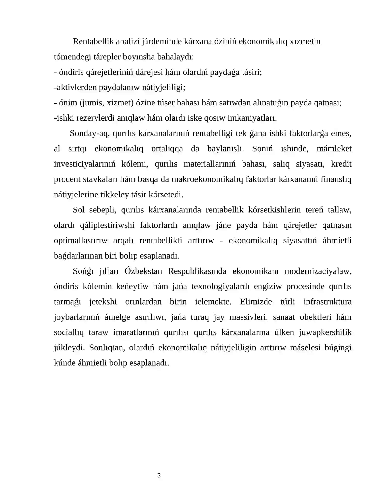 Qurılıs kárxanalarında rentabellik kórsetkishleri analizi 3