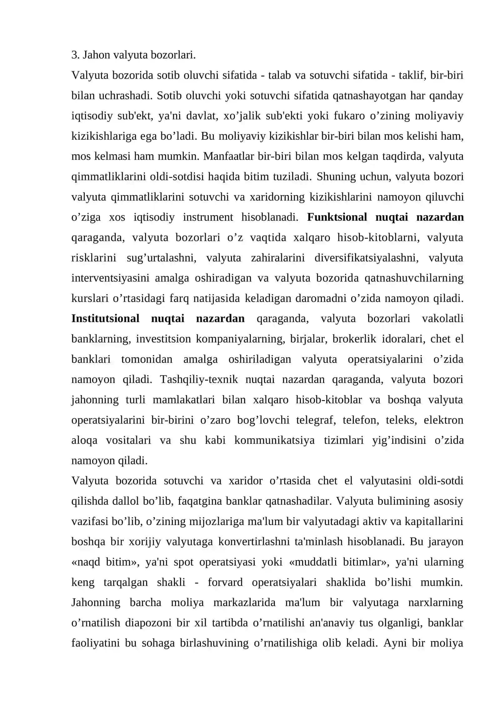 Valyuta bozorining mohiyati, mazmuni va iqtisodiyotda tutgan o’rni 3