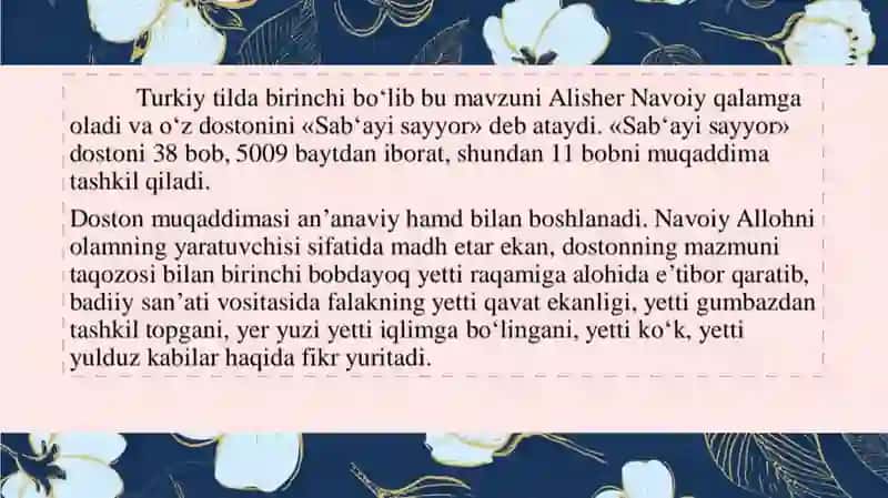 Alisher Navoiyning "Sabbayi Sayyor" asari 3