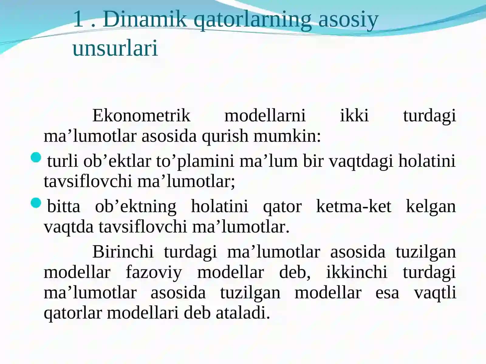 Dinamik qatorlarda ekonometrik modellashtirish 3