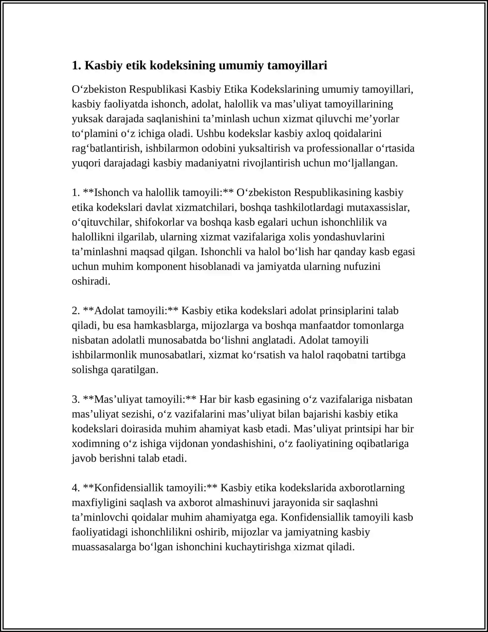 OZBEKISTON RESPUBLIKASI KASBIY ETIKA KODEKSLARI 3