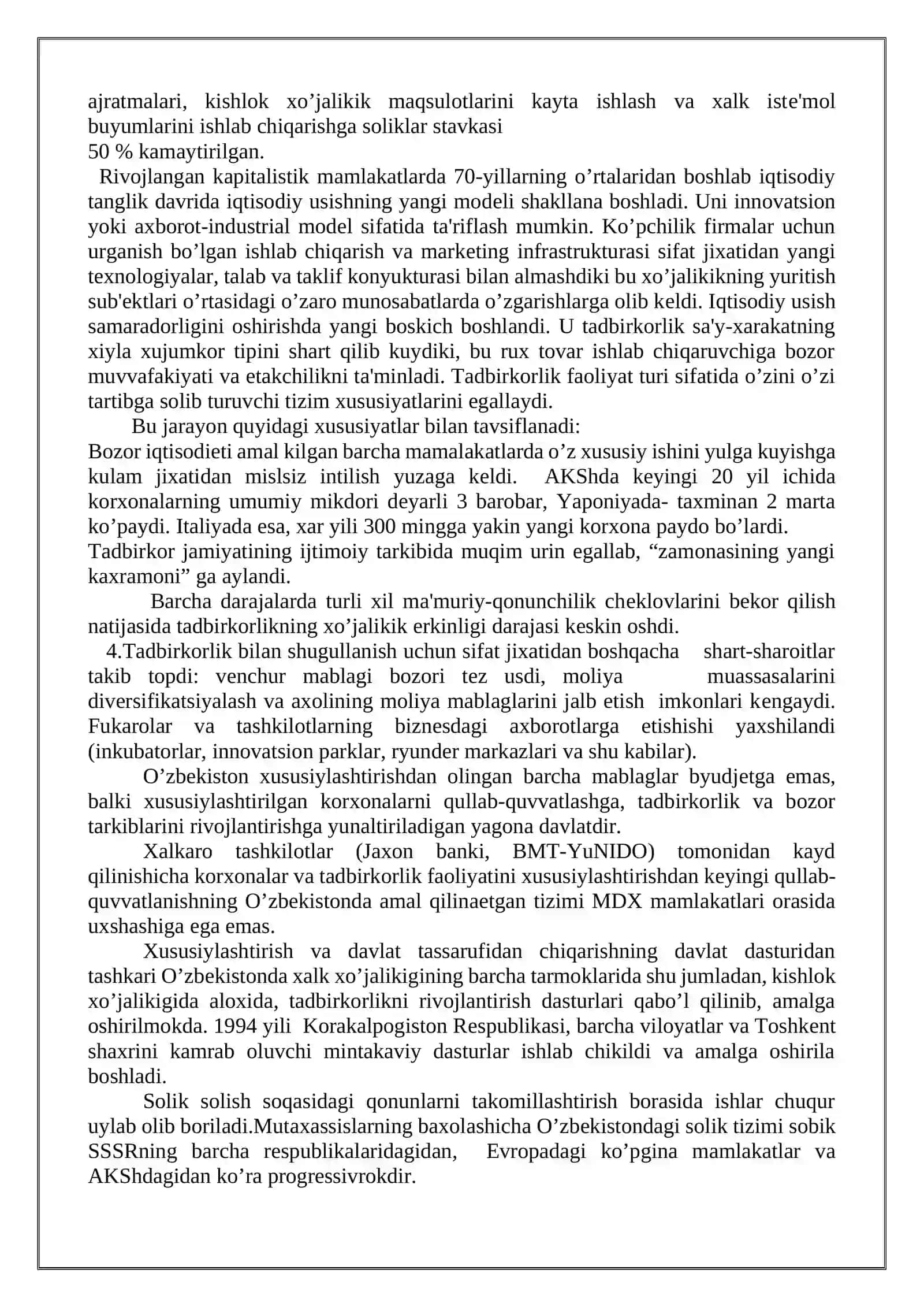 Kichik biznes va tadbirkorlikni davlat tomonidan qo'llab quvatlash chora tadbirlari 3