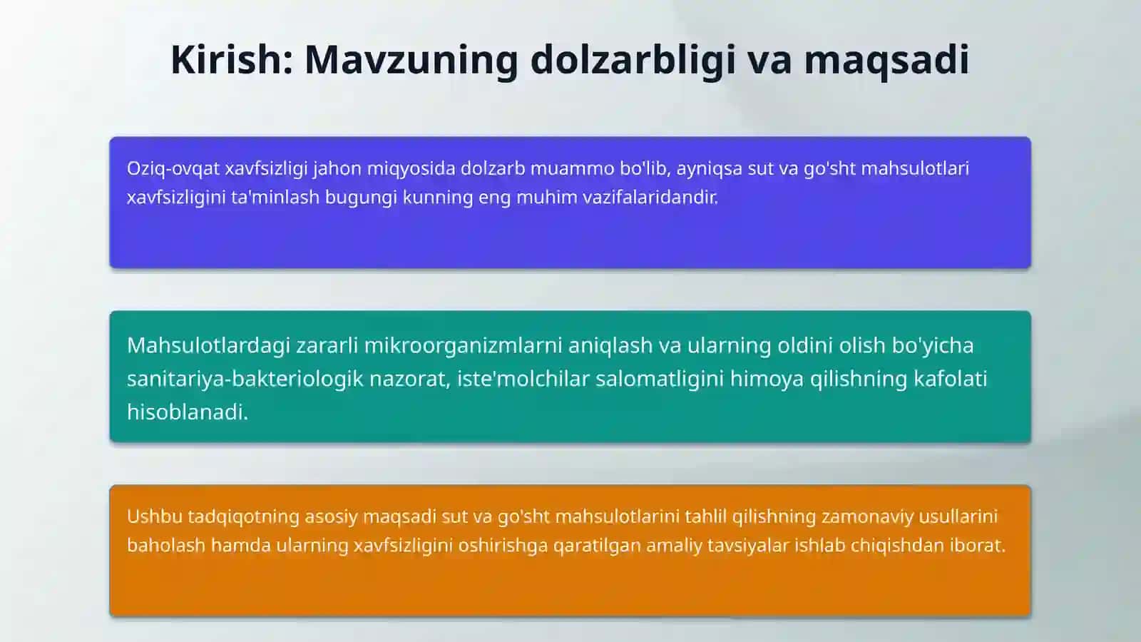 Oziq ovgat mahsulotlariga (sut va go'sht) sanitar bakteriologik 3