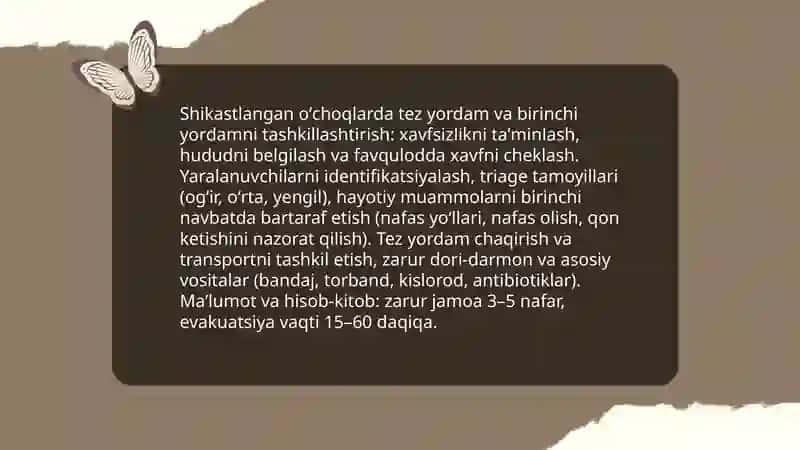 Shikastlangan oʻchoqlarda tibbiy yordamni tashkil qilish 3