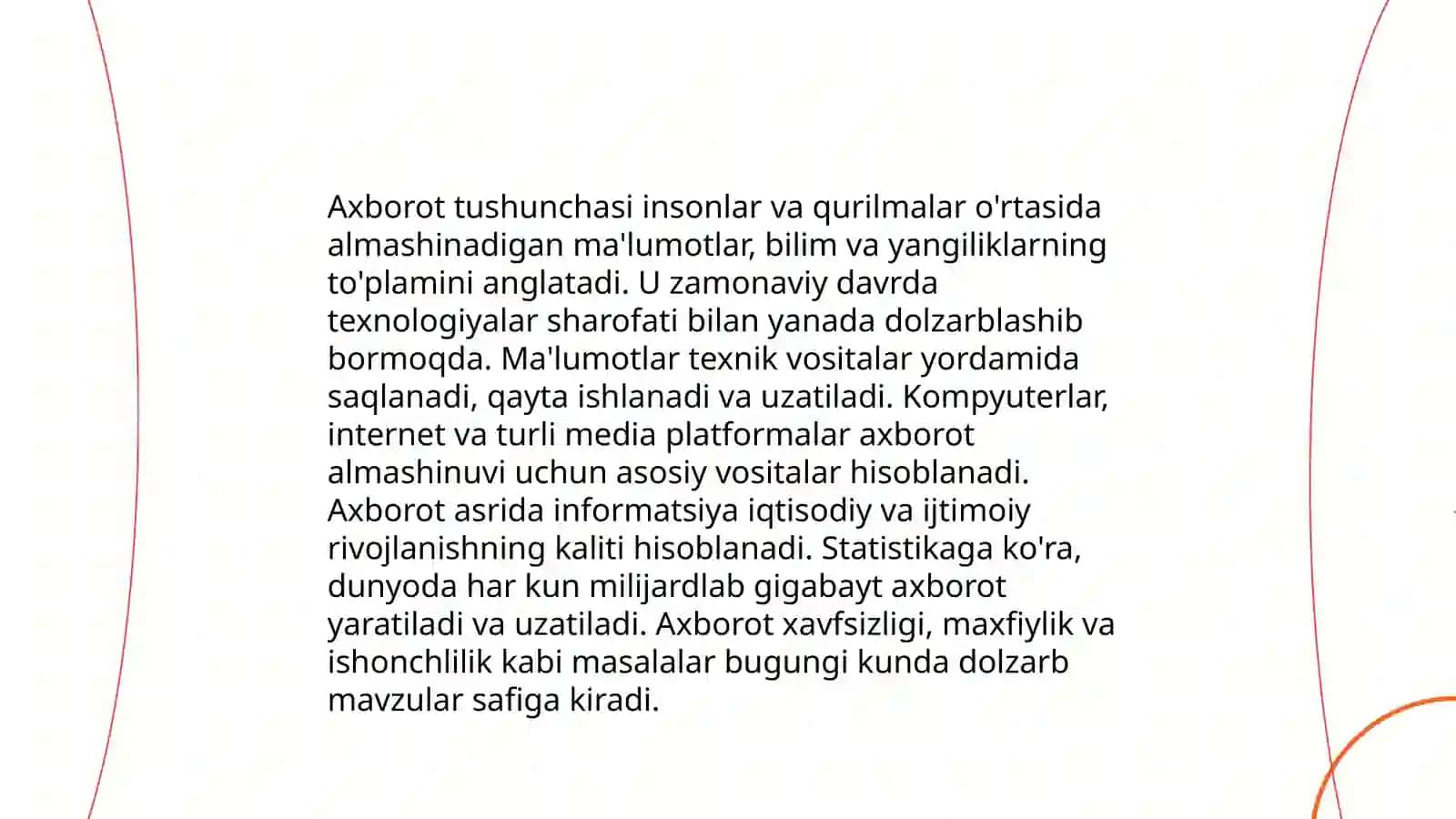 Axborot tushunchasi,uni jamlash, uzatish va qayta ishlashning usul va vositalari 3
