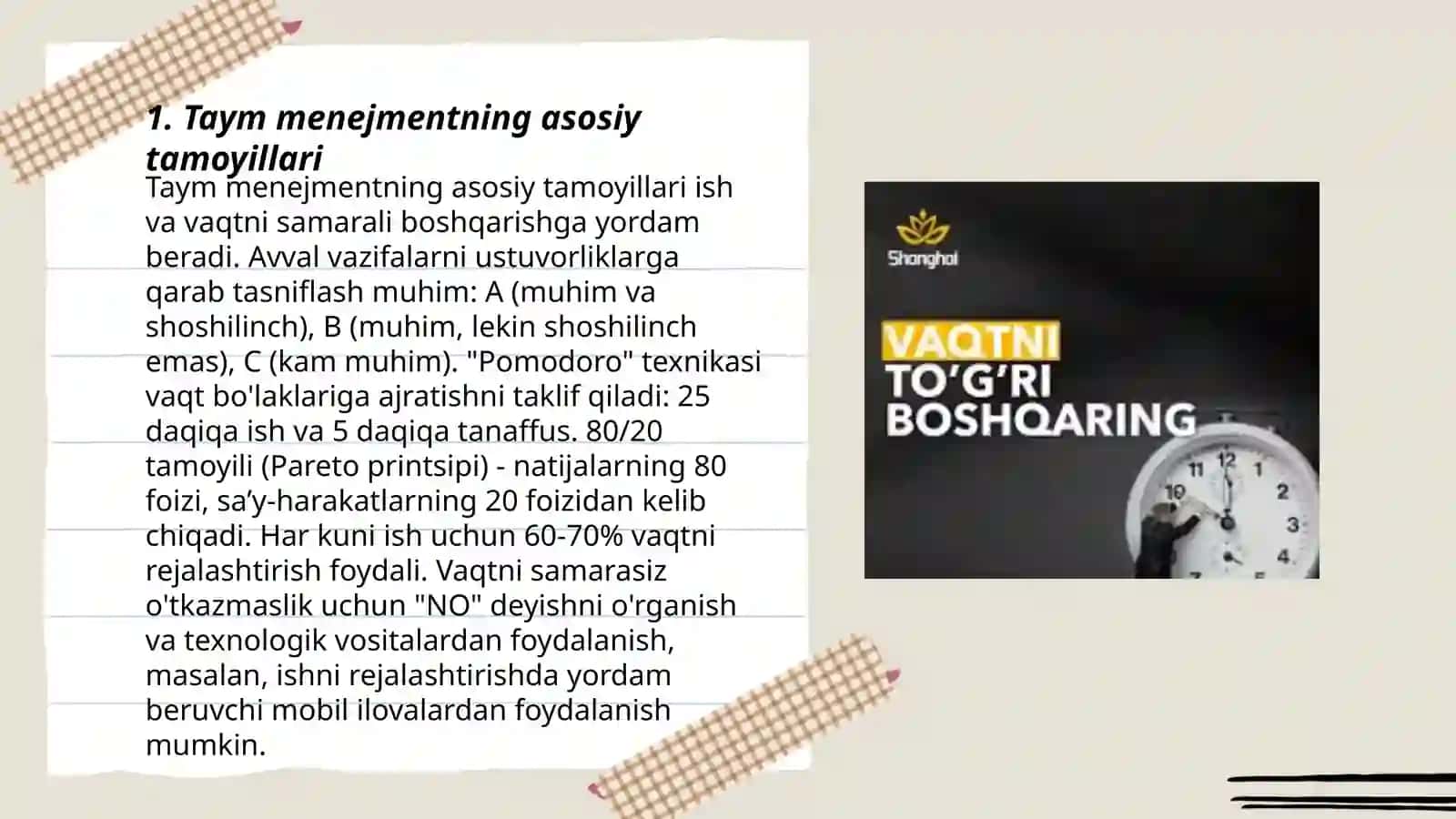 Taym menejmentning asosiy tamoyillari 3