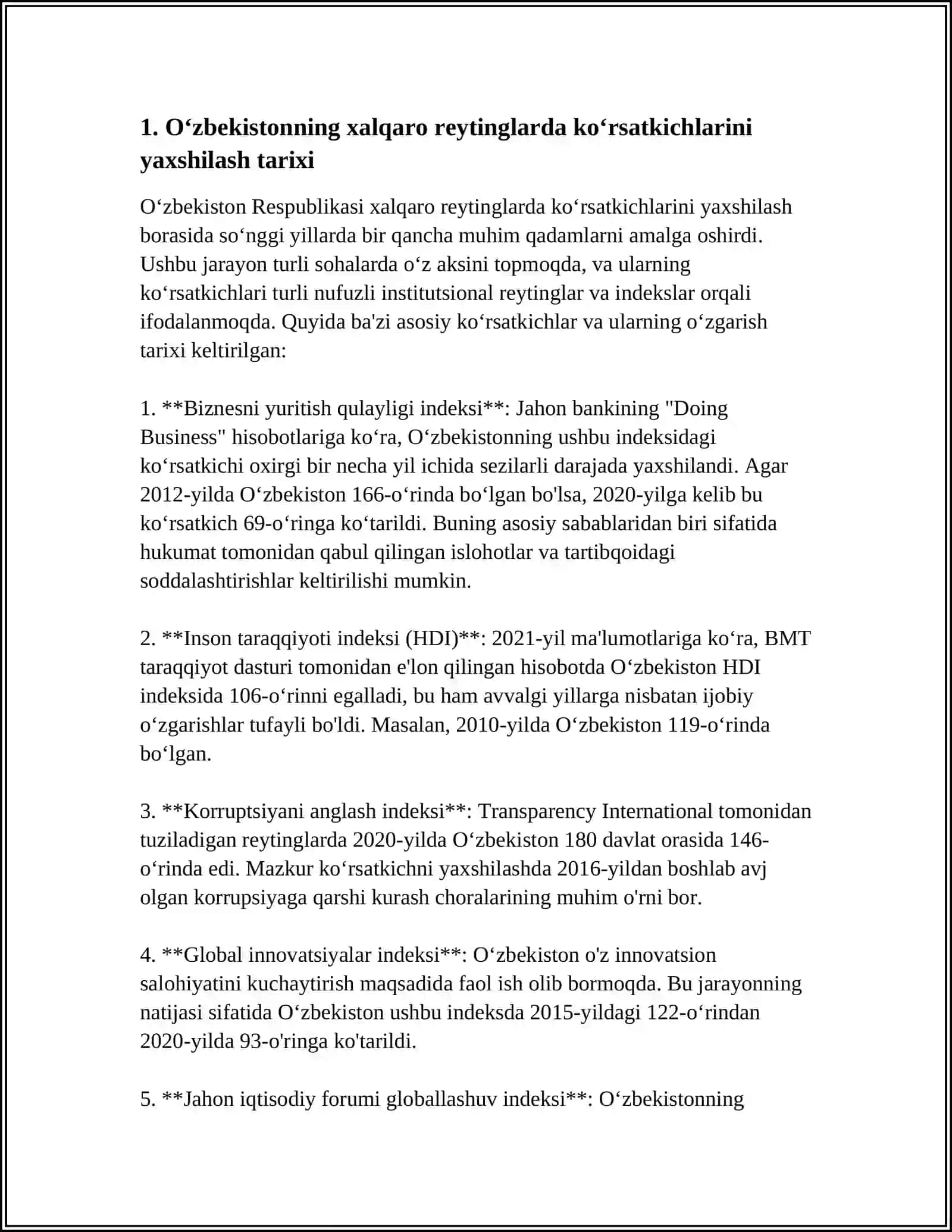 O‘zbekiston Xalqaro Reytinglaridagi Ko‘rsatkichlarini Ko‘tarishdagi Tarixiy va Siyosiy Ahamiyati 3