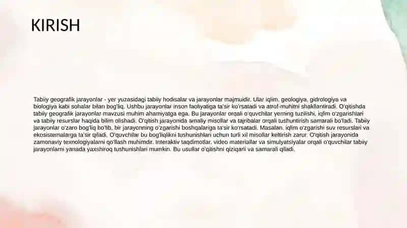 Tabiiy geografik jarayonlar mavzusida o’qitish geografiyasi 3