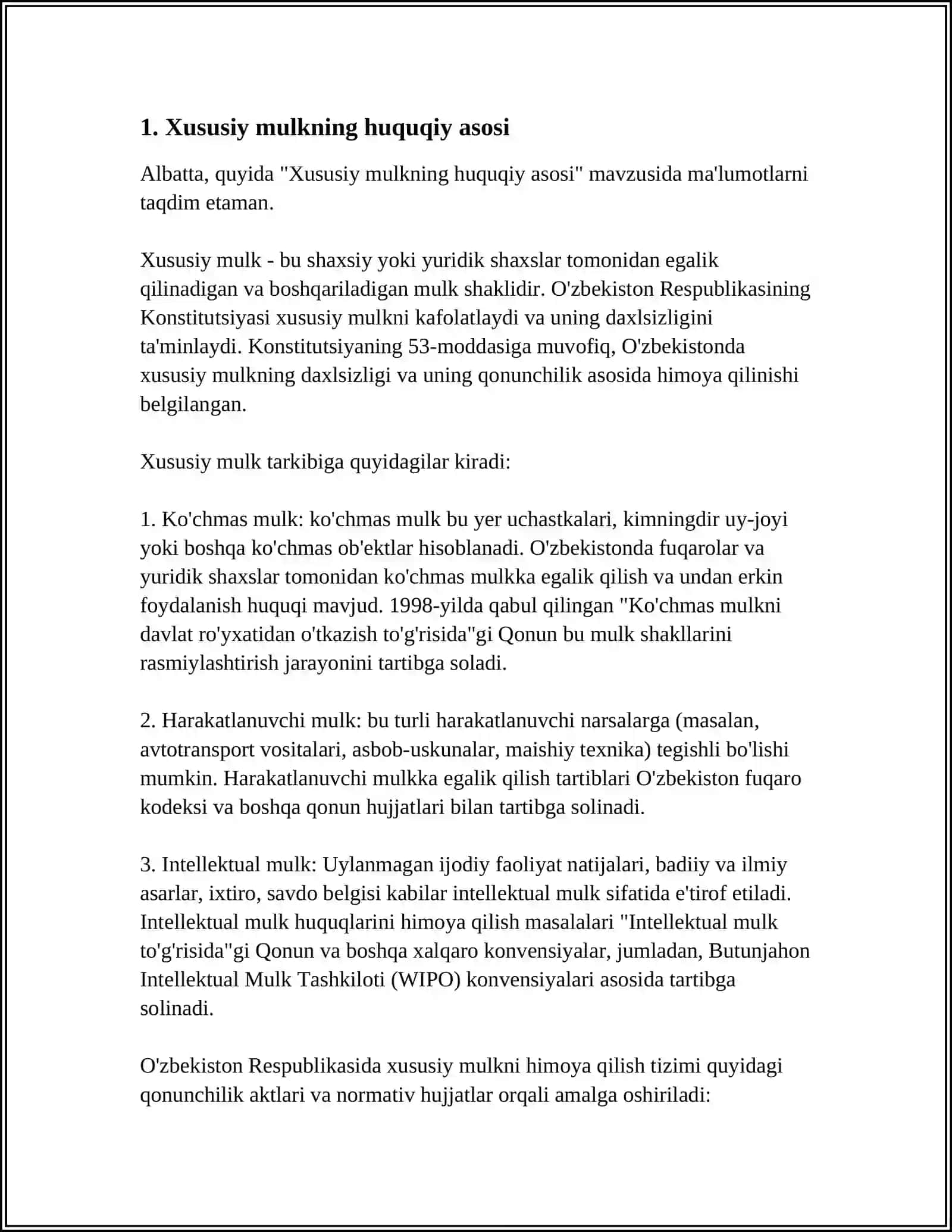 XUSUSIY MULKNING VUJUDGA KELISHI VA BEKOR BO‘LISHI 3