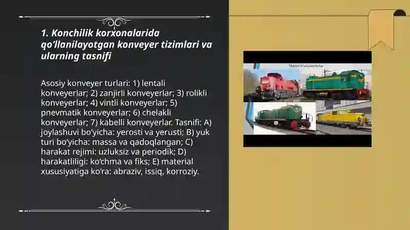 Konchilik korxonalarida qolla'nilayotgan zamonaviy transport tizimi va ularning tasnifi 3